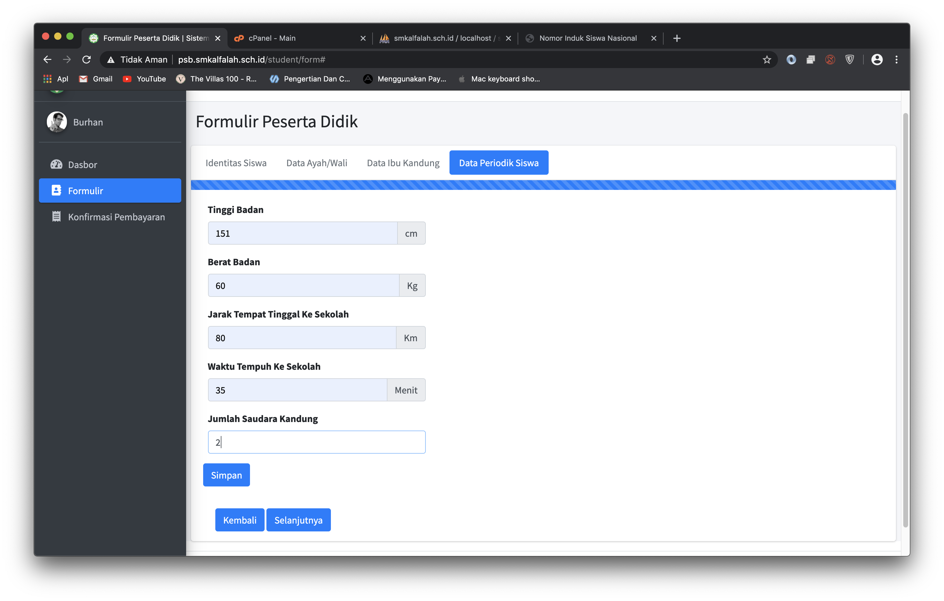 Halaman formulir PPDB Al Falah